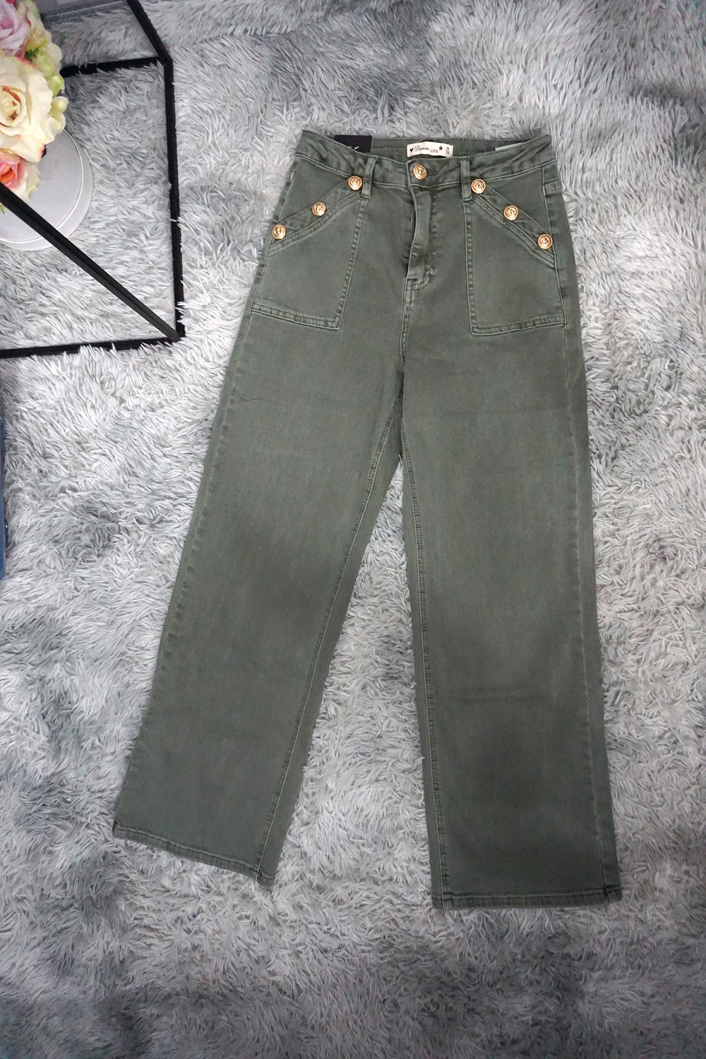 Bavlnené ,,wide leg,, rifle - oliva